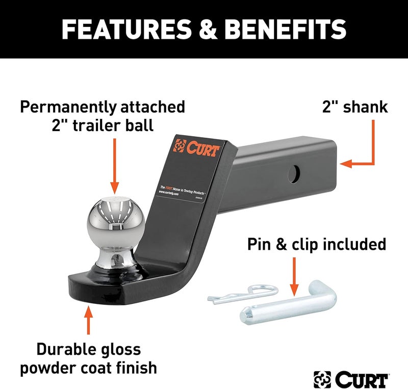 Curt 45154 Fusion Trailer Hitch Mount with 2-Inch Ball & Pin, Fits 2-In Receiver, 7,500 lbs, 4-Inch Drop - Image 3